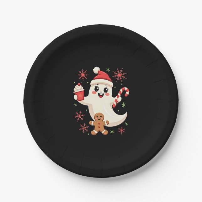 Christmas Merry Christmas For Gift Christmas Ghost Paper Plate (Front)