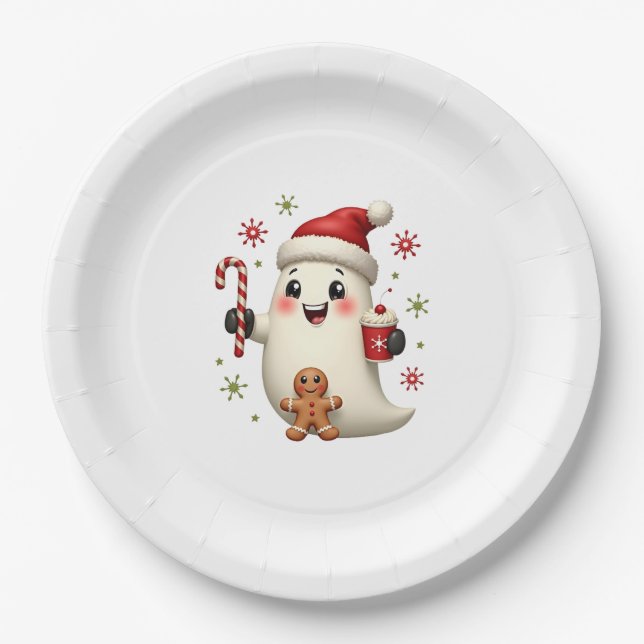Christmas Merry Christmas For Gift Christmas Ghost Paper Plate (Front)