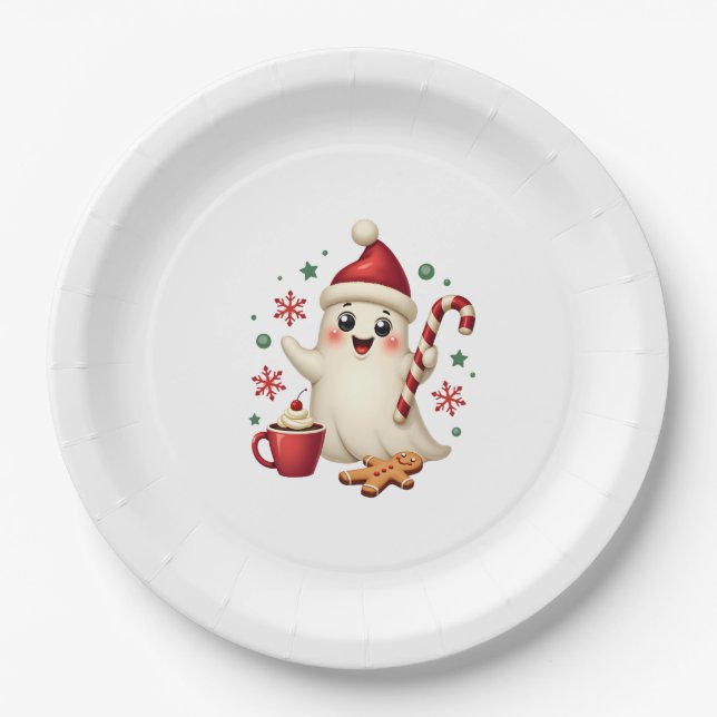 Christmas Merry Christmas For Gift Christmas Ghost Paper Plate (Front)