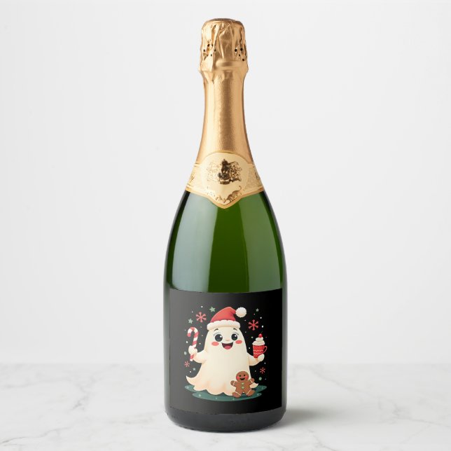 Christmas Merry Christmas For Gift Christmas Ghost Sparkling Wine Label (Front)