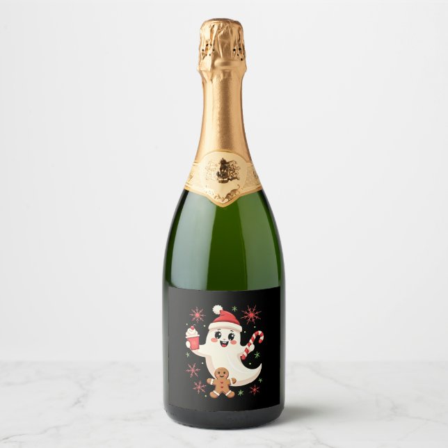 Christmas Merry Christmas For Gift Christmas Ghost Sparkling Wine Label (Front)
