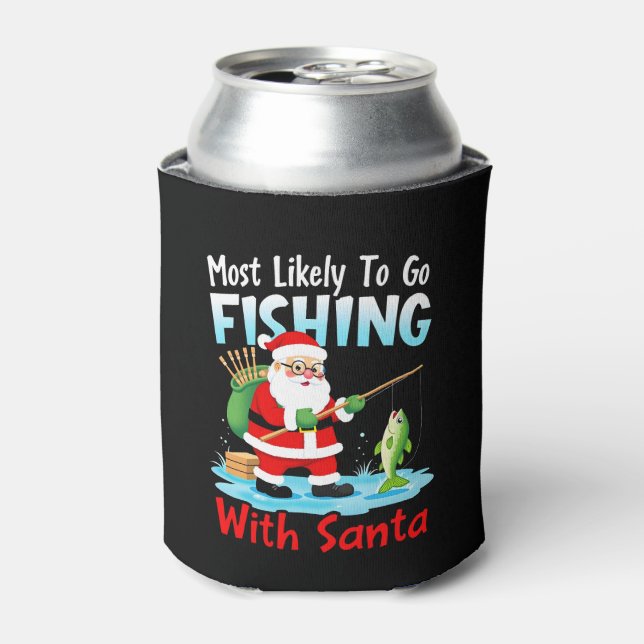 Christmas Merry Christmas For Gift Fishing Santa ( Can Cooler (Can Front)