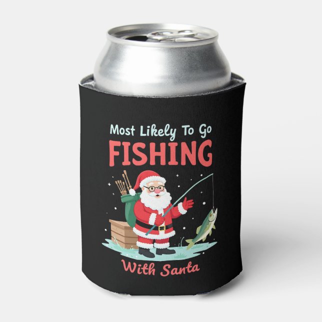 Christmas Merry Christmas For Gift Fishing Santa ( Can Cooler (Can Front)