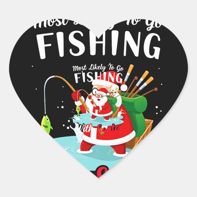 Christmas Merry Christmas For Gift Fishing Santa Heart Sticker (Front)