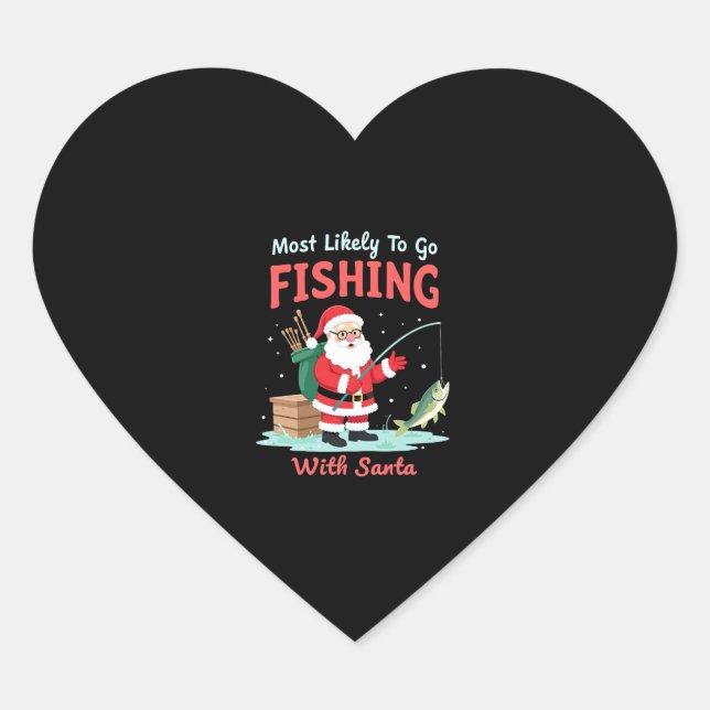 Christmas Merry Christmas For Gift Fishing Santa ( Heart Sticker (Front)