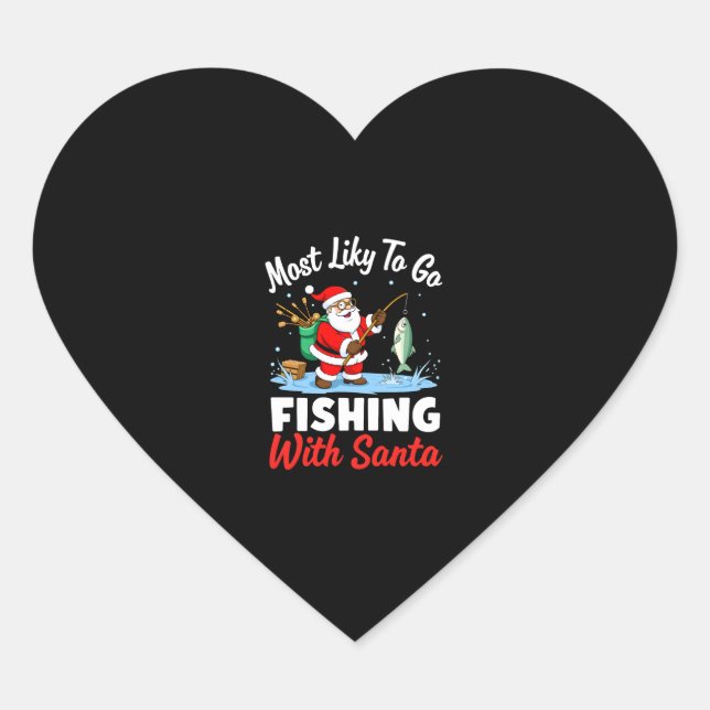 Christmas Merry Christmas For Gift Fishing Santa ( Heart Sticker (Front)