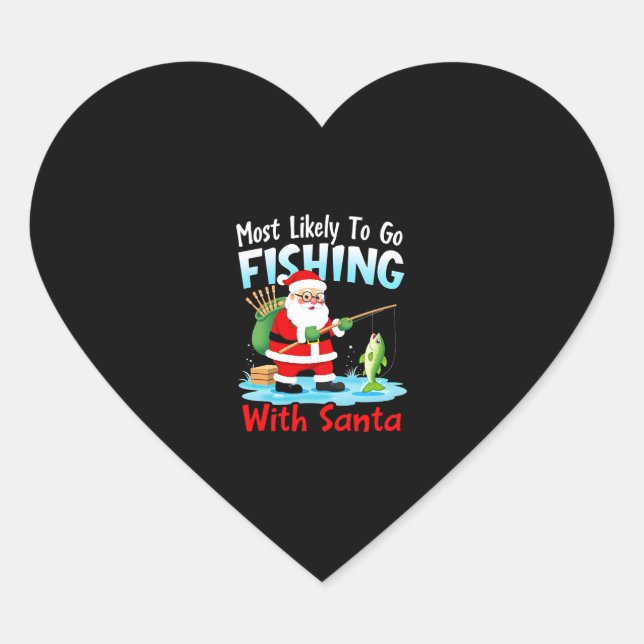 Christmas Merry Christmas For Gift Fishing Santa ( Heart Sticker (Front)