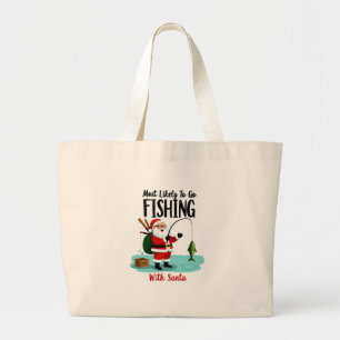 Christmas Merry Christmas For Gift Fishing Santa ( Large Tote Bag