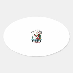 Christmas Merry Christmas For Gift Fishing Santa ( Oval Sticker