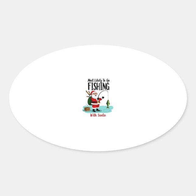 Christmas Merry Christmas For Gift Fishing Santa ( Oval Sticker (Front)