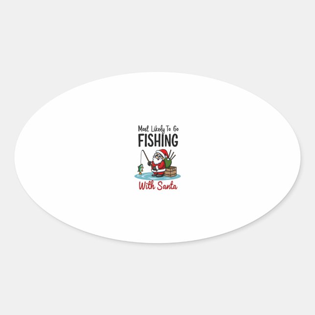 Christmas Merry Christmas For Gift Fishing Santa ( Oval Sticker (Front)