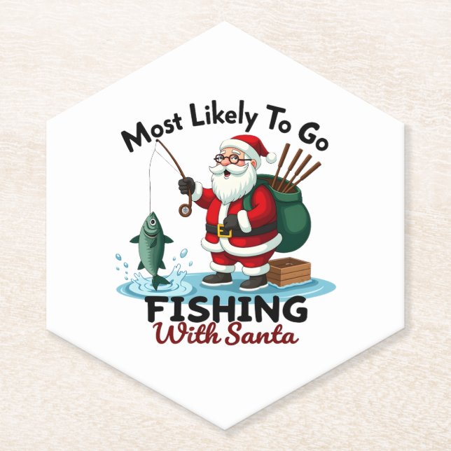 Christmas Merry Christmas For Gift Fishing Santa ( Paper Coaster (Front)