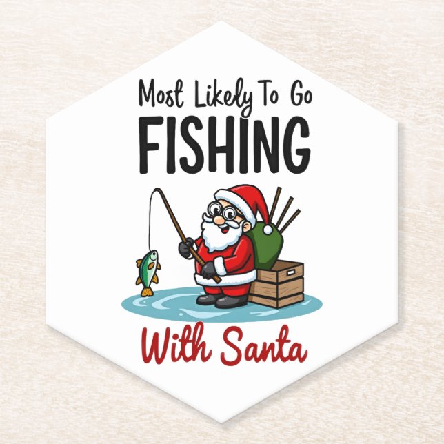 Christmas Merry Christmas For Gift Fishing Santa ( Paper Coaster (Front)