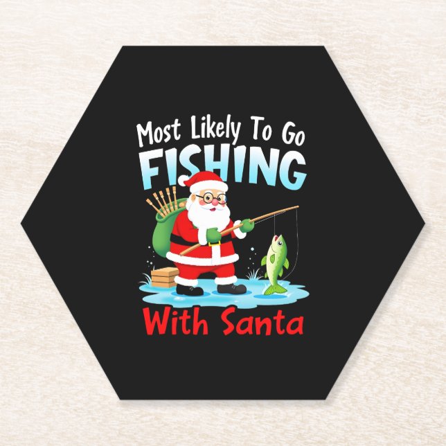 Christmas Merry Christmas For Gift Fishing Santa ( Paper Coaster (Front)