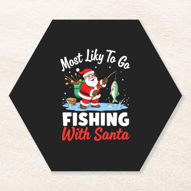 Christmas Merry Christmas For Gift Fishing Santa ( Paper Coaster (Front)