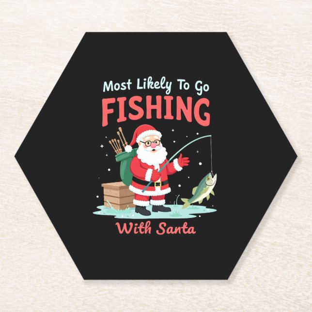 Christmas Merry Christmas For Gift Fishing Santa ( Paper Coaster (Front)