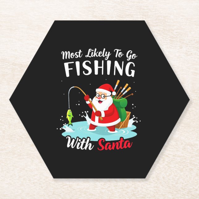 Christmas Merry Christmas For Gift Fishing Santa Paper Coaster (Front)