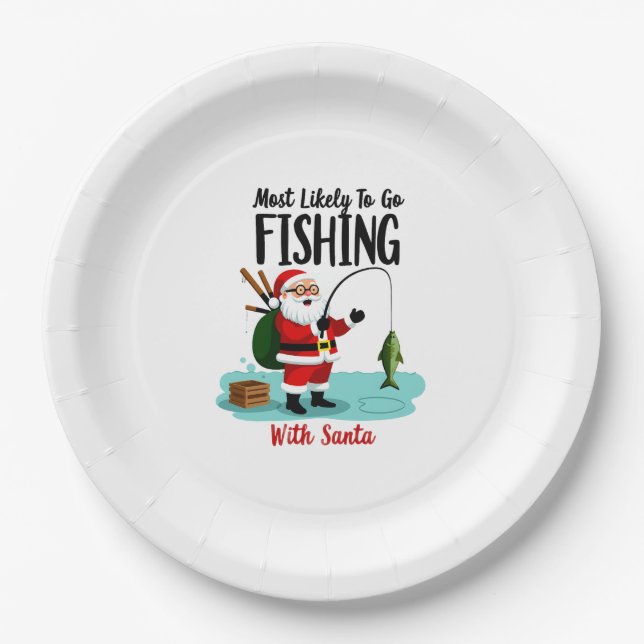 Christmas Merry Christmas For Gift Fishing Santa ( Paper Plate (Front)