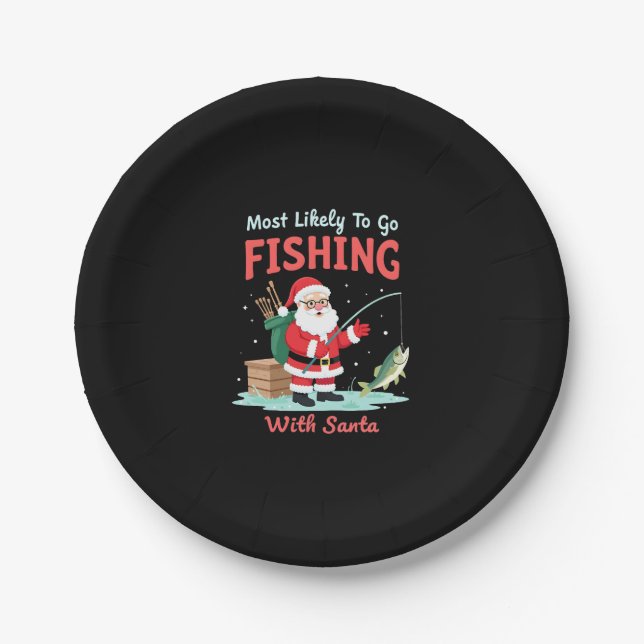 Christmas Merry Christmas For Gift Fishing Santa ( Paper Plate (Front)