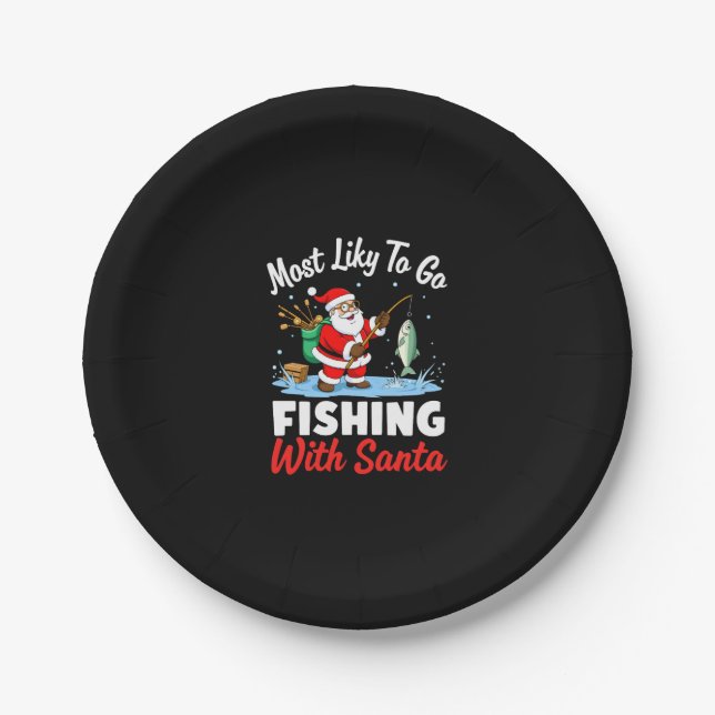 Christmas Merry Christmas For Gift Fishing Santa ( Paper Plate (Front)
