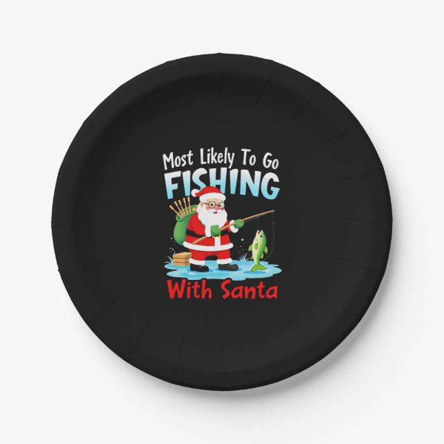 Christmas Merry Christmas For Gift Fishing Santa ( Paper Plate (Front)