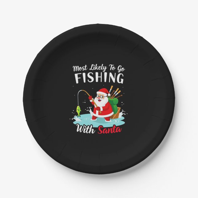 Christmas Merry Christmas For Gift Fishing Santa Paper Plate (Front)