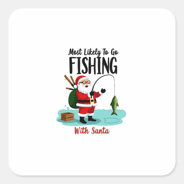Christmas Merry Christmas For Gift Fishing Santa ( Square Sticker (Front)