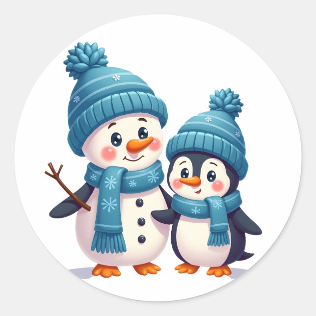 Christmas Merry Christmas For Gift Penguin Snowman Classic Round Sticker (Front)