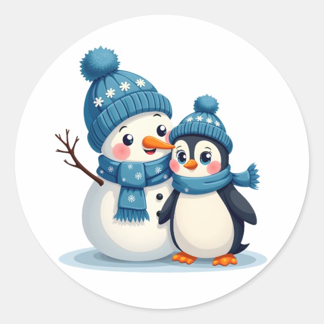 Christmas Merry Christmas For Gift Penguin Snowman Classic Round Sticker (Front)