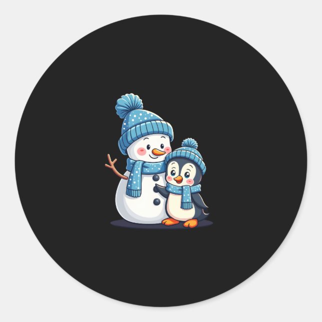 Christmas Merry Christmas For Gift Penguin Snowman Classic Round Sticker (Front)