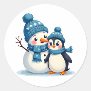 Christmas Merry Christmas For Gift Penguin Snowman Classic Round Sticker