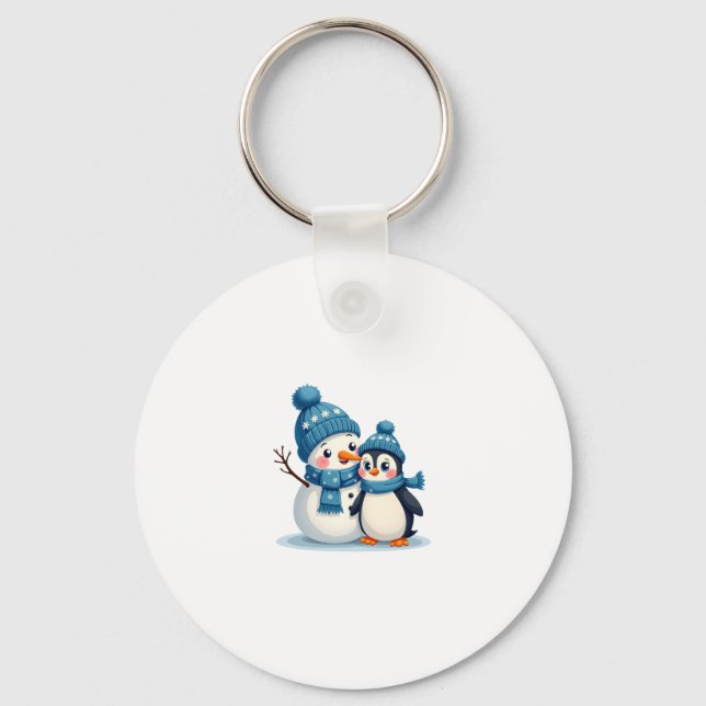 Christmas Merry Christmas For Gift Penguin Snowman Key Ring (Front)
