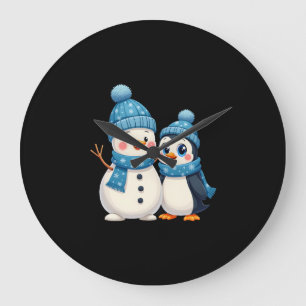 Christmas Merry Christmas For Gift Penguin Snowman Large Clock
