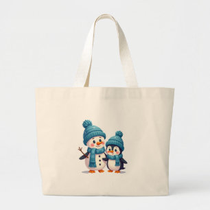 Christmas Merry Christmas For Gift Penguin Snowman Large Tote Bag