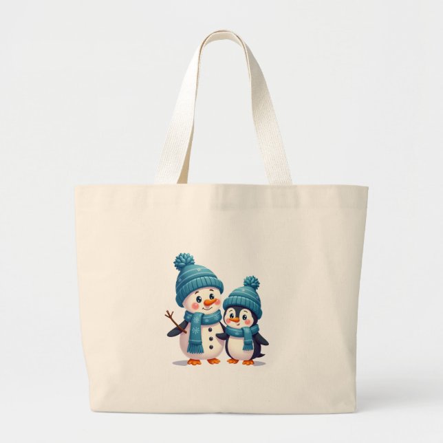 Christmas Merry Christmas For Gift Penguin Snowman Large Tote Bag (Front)