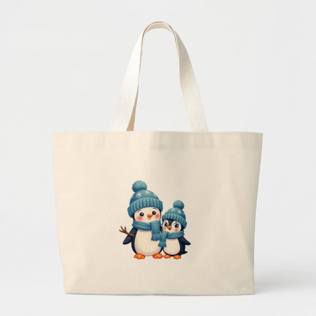 Christmas Merry Christmas For Gift Penguin Snowman Large Tote Bag (Front)