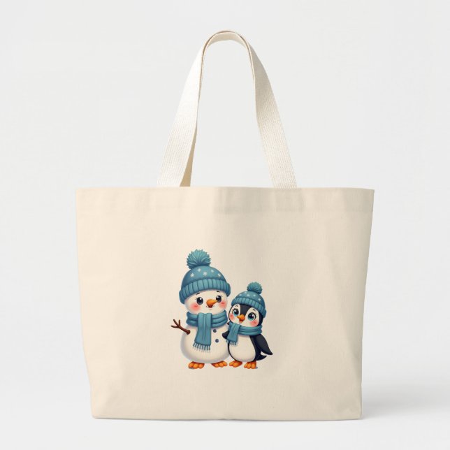 Christmas Merry Christmas For Gift Penguin Snowman Large Tote Bag (Front)