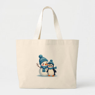 Christmas Merry Christmas For Gift Penguin Snowman Large Tote Bag