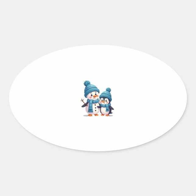 Christmas Merry Christmas For Gift Penguin Snowman Oval Sticker (Front)