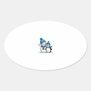Christmas Merry Christmas For Gift Penguin Snowman Oval Sticker