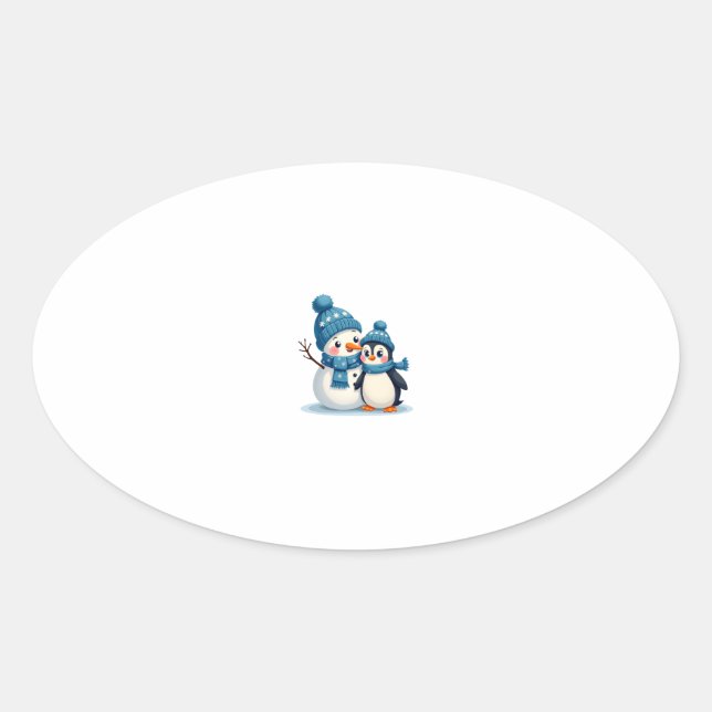 Christmas Merry Christmas For Gift Penguin Snowman Oval Sticker (Front)