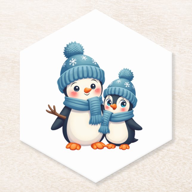 Christmas Merry Christmas For Gift Penguin Snowman Paper Coaster (Front)