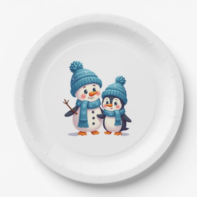 Christmas Merry Christmas For Gift Penguin Snowman Paper Plate (Front)