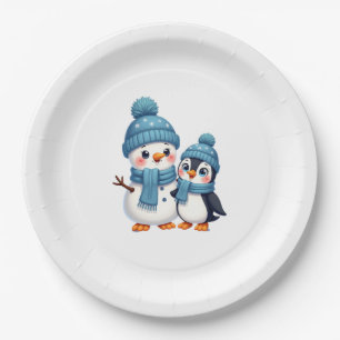 Christmas Merry Christmas For Gift Penguin Snowman Paper Plate