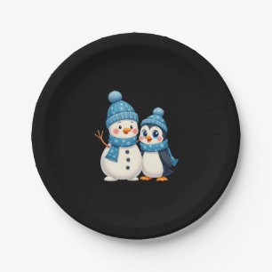 Christmas Merry Christmas For Gift Penguin Snowman Paper Plate