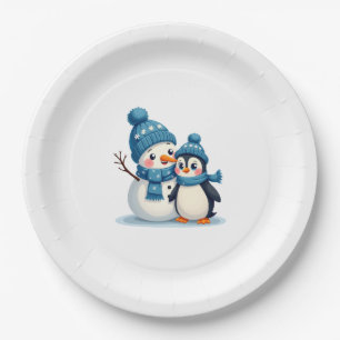 Christmas Merry Christmas For Gift Penguin Snowman Paper Plate