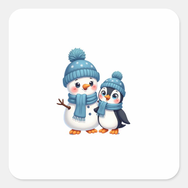 Christmas Merry Christmas For Gift Penguin Snowman Square Sticker (Front)