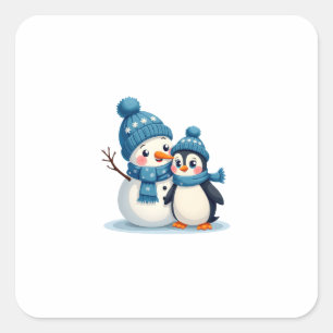 Christmas Merry Christmas For Gift Penguin Snowman Square Sticker