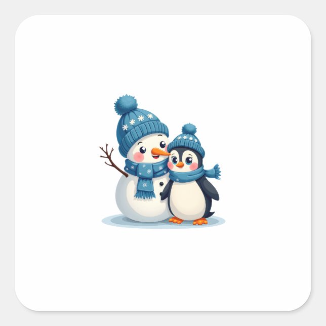 Christmas Merry Christmas For Gift Penguin Snowman Square Sticker (Front)
