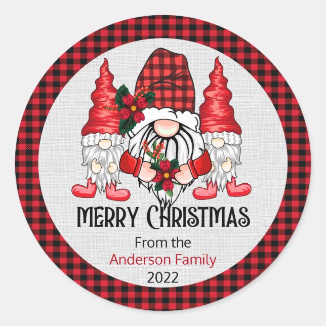 Christmas - Merry Christmas Gnomes Classic Round Sticker (Front)